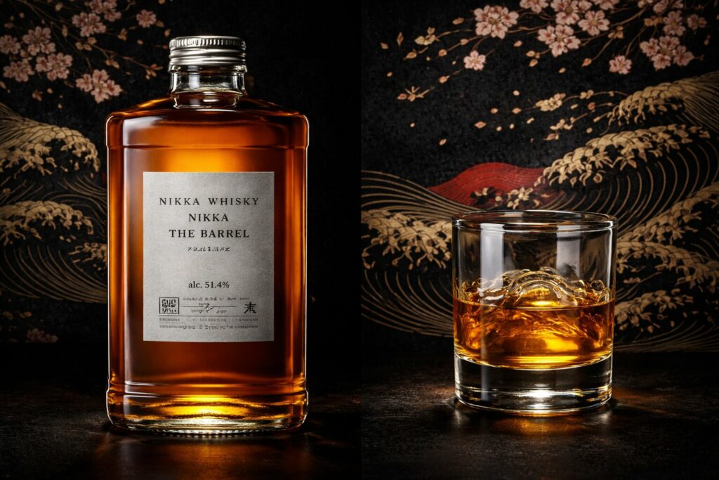 nikka from the barrel verre et étiquette en mode dégustation - Nihon whisky
